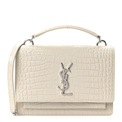 Saint Laurent Calfskin Crocodile Embossed Monogram Sunset Chain Wallet Blanc Vintage 1 of 9