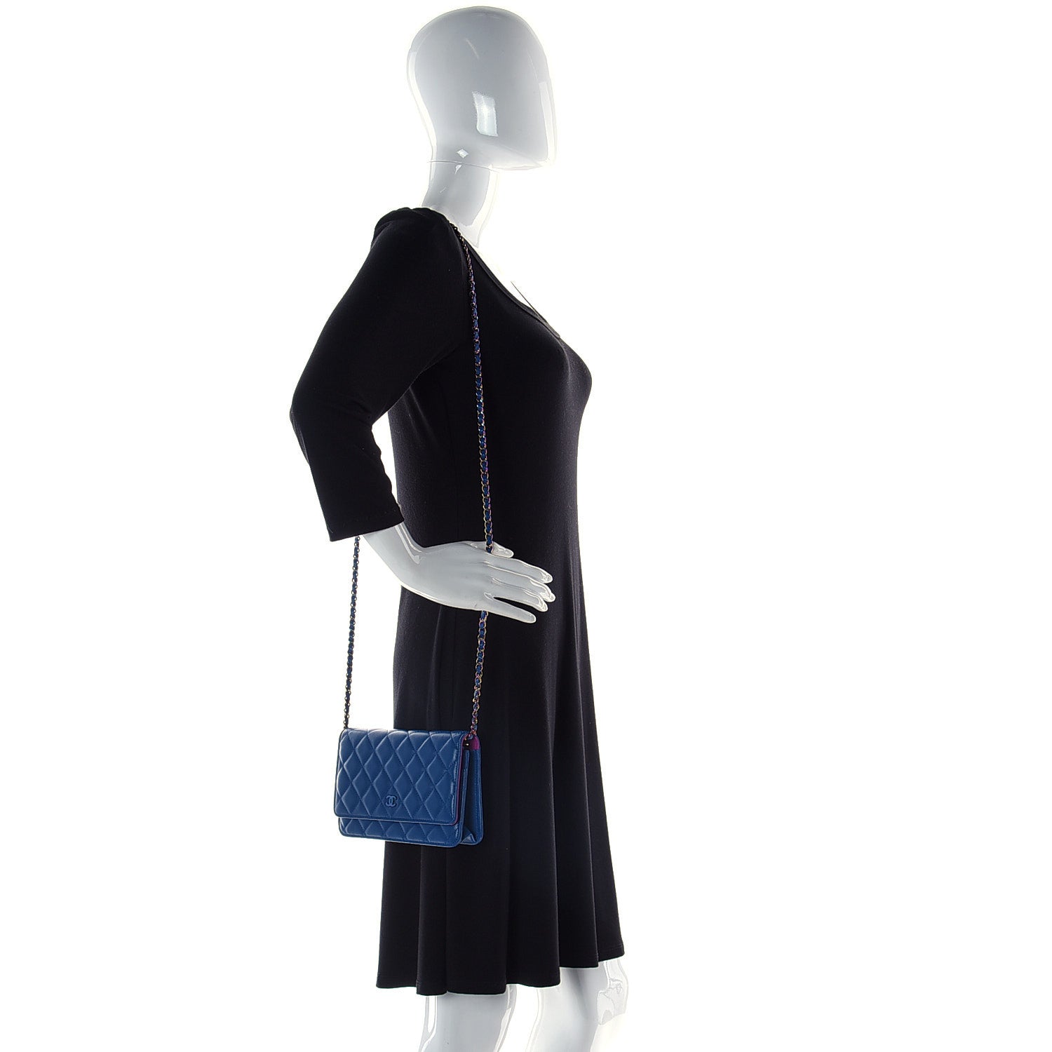 Chanel Lambskin Quilted Wallet On Chain WOC Dark Blue Pink 2 of 12