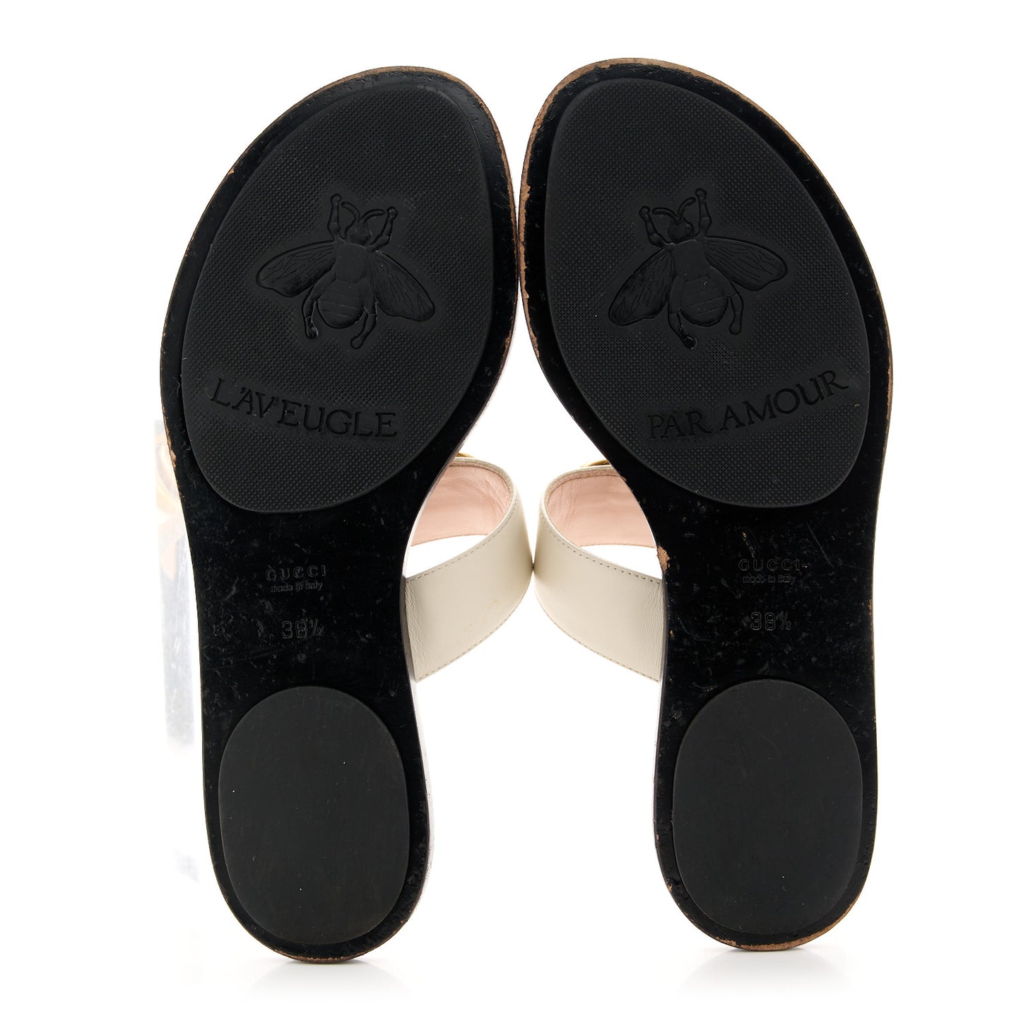 Calfskin GG Marmont Thong Sandals 38.5 Mystic White