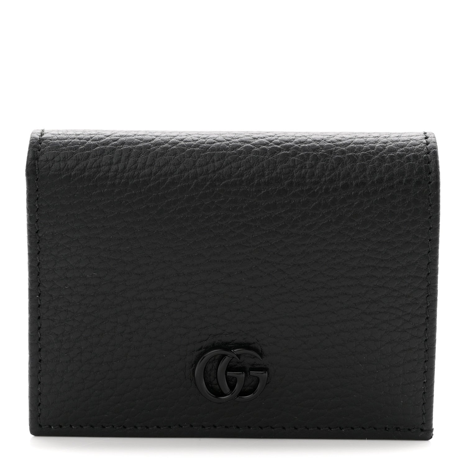 Gucci Dollar Calfskin Enamel Monochrome GG Marmont Card Case Black 1 of 7