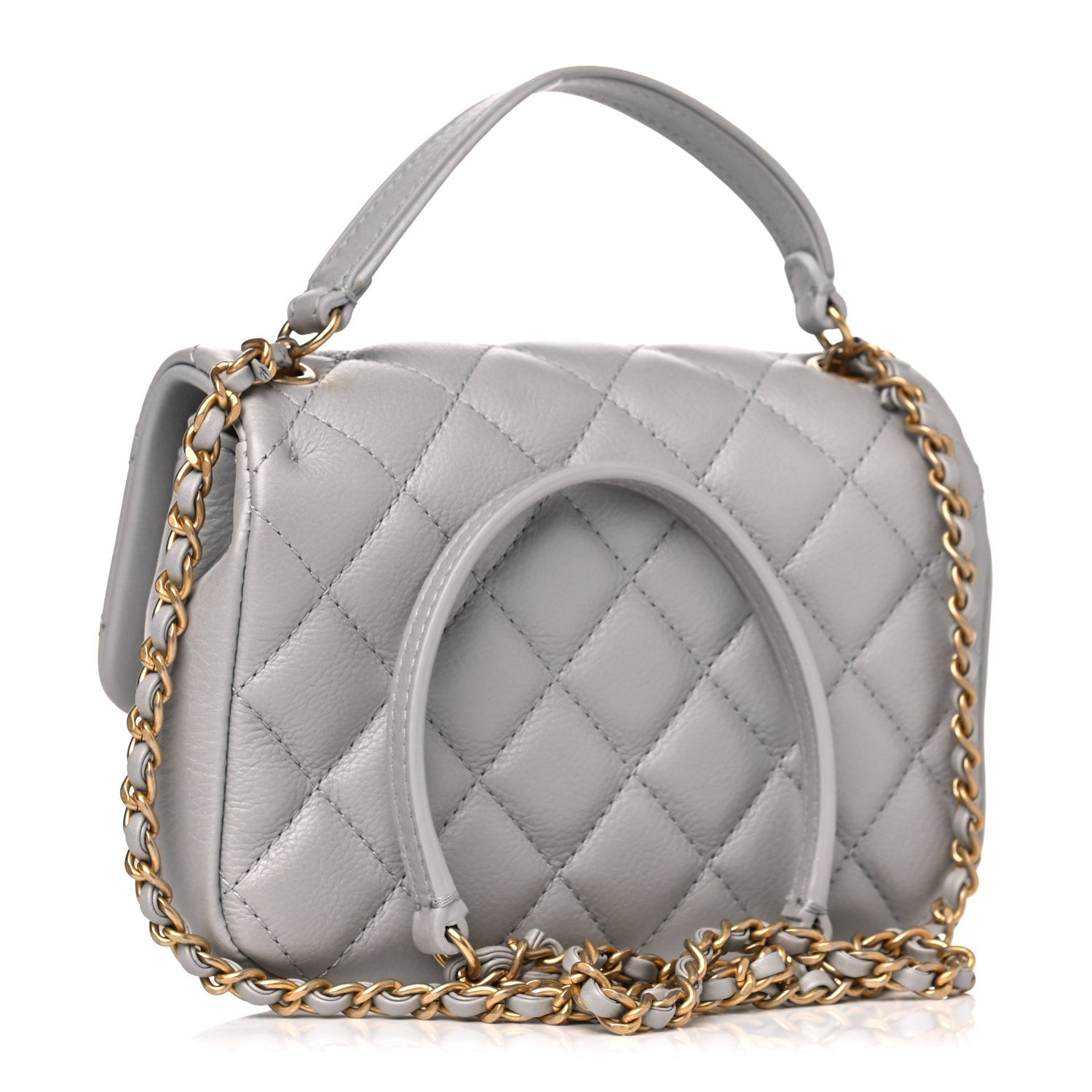 Chanel Calfskin Quilted Top Handle Flap Light Grey 3 of 12