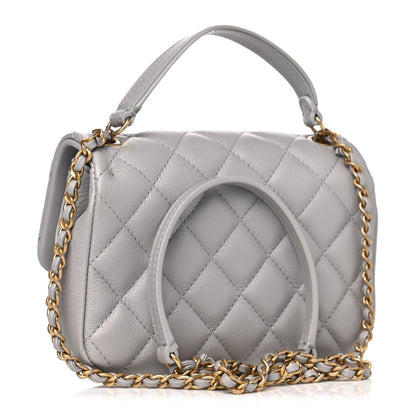 Chanel Calfskin Quilted Top Handle Flap Light Grey 3 of 12