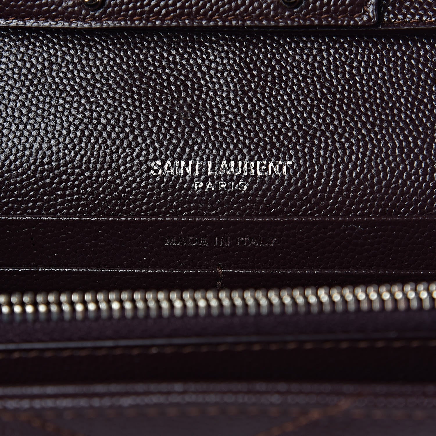 Saint Laurent Grain De Poudre Matelasse Chevron Monogram Chain Wallet Dark Brown 6 of 11