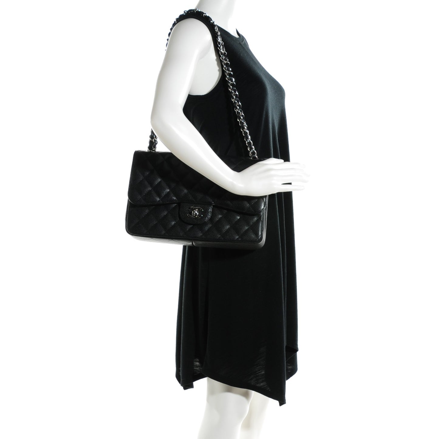 Caviar Quilted Jumbo Double Flap Black
