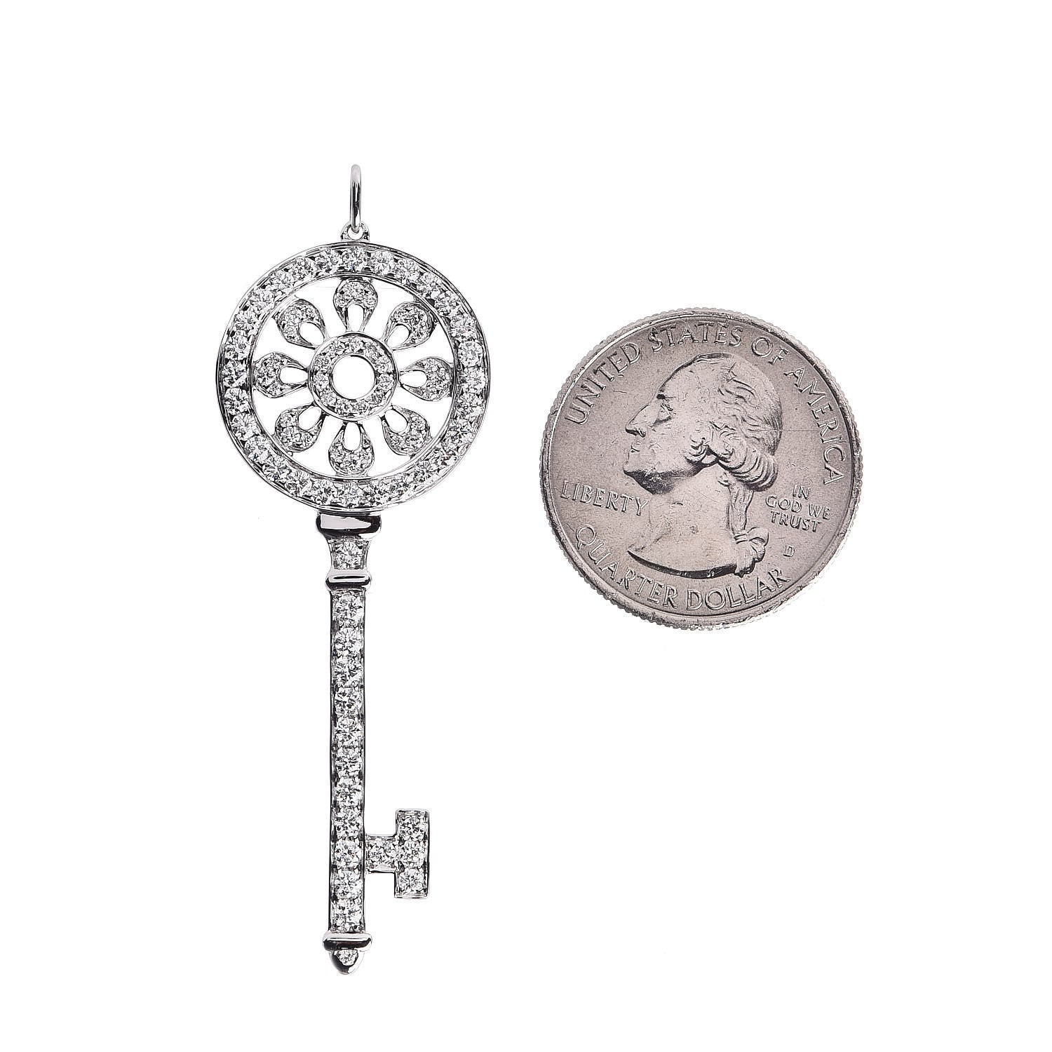 Tiffany Platinum Diamond Petals Key Pendant 2 of 4