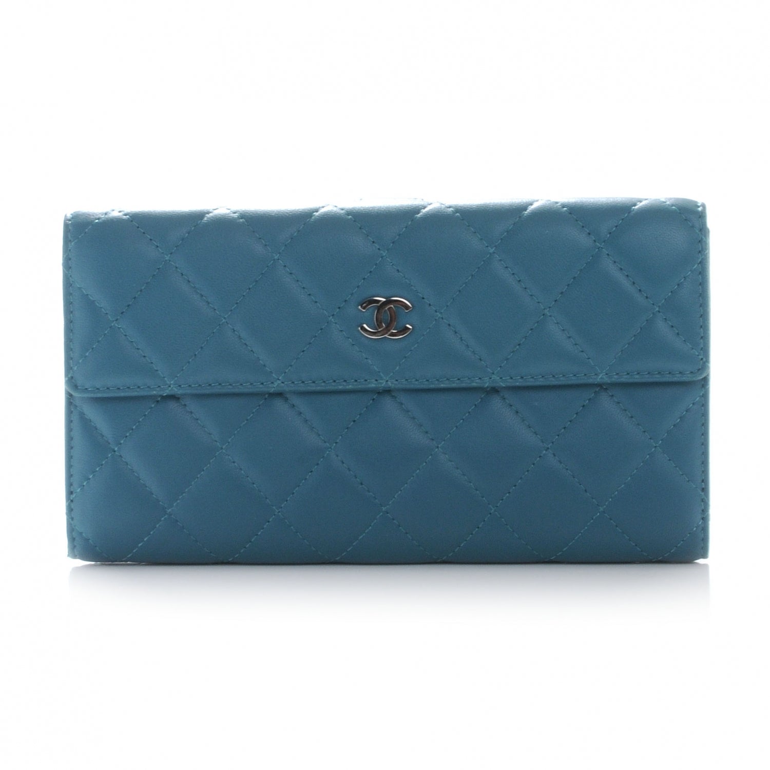 Chanel Lambskin Quilted Long Flap Wallet Turquoise 1 of 8