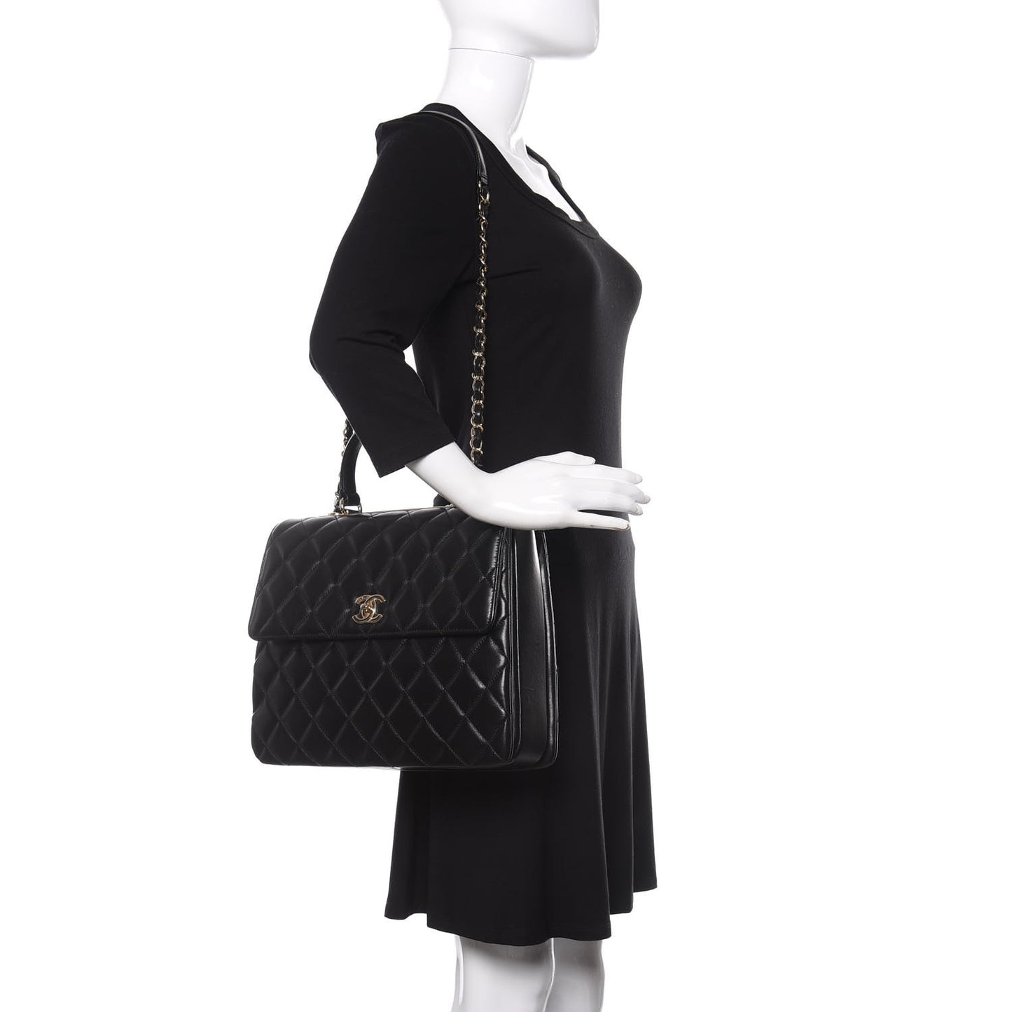 Lambskin Quilted Large Trendy CC Dual Handle Flap Bag Black