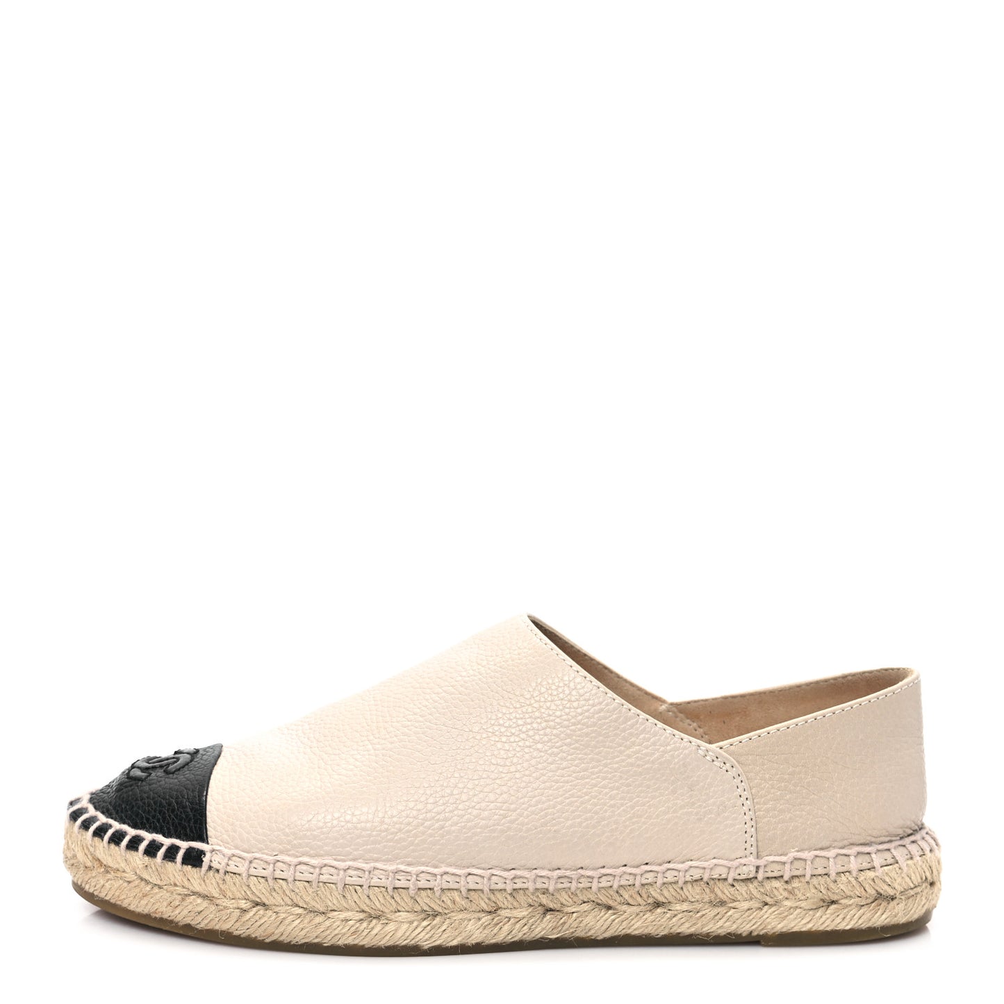 Grained Calfskin CC Espadrilles 38 Beige Black