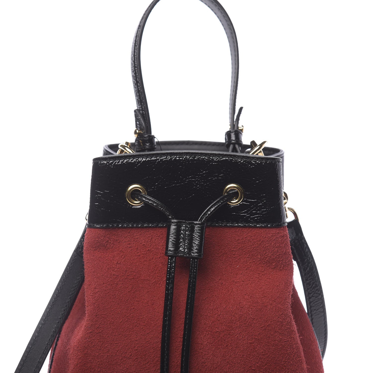 Gucci Suede Patent Web Small Ophidia Bucket Bag Hibiscus Red Black 8 of 10