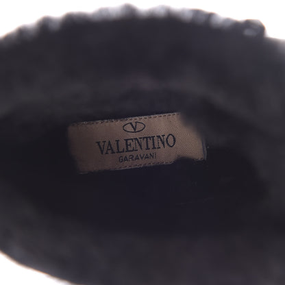 Valentino Garavani Suede Shearling Rockstud Lace-Up Ankle Boots 39.5 Black 6 of 8