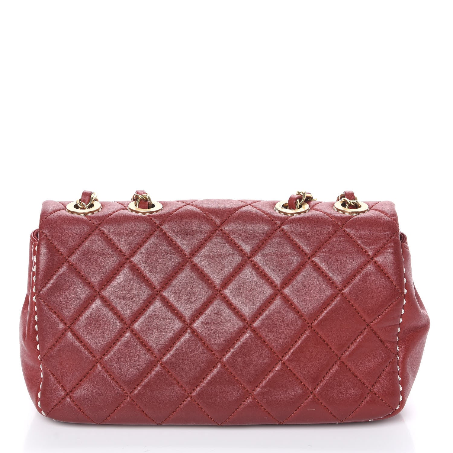 Chanel Lambskin Quilted Medium Contrast Stitch Flap Red 15 of 18