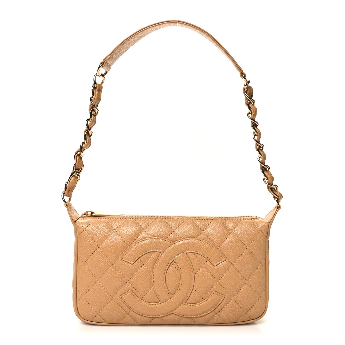 Caviar Quilted Timeless CC Shoulder Bag Beige