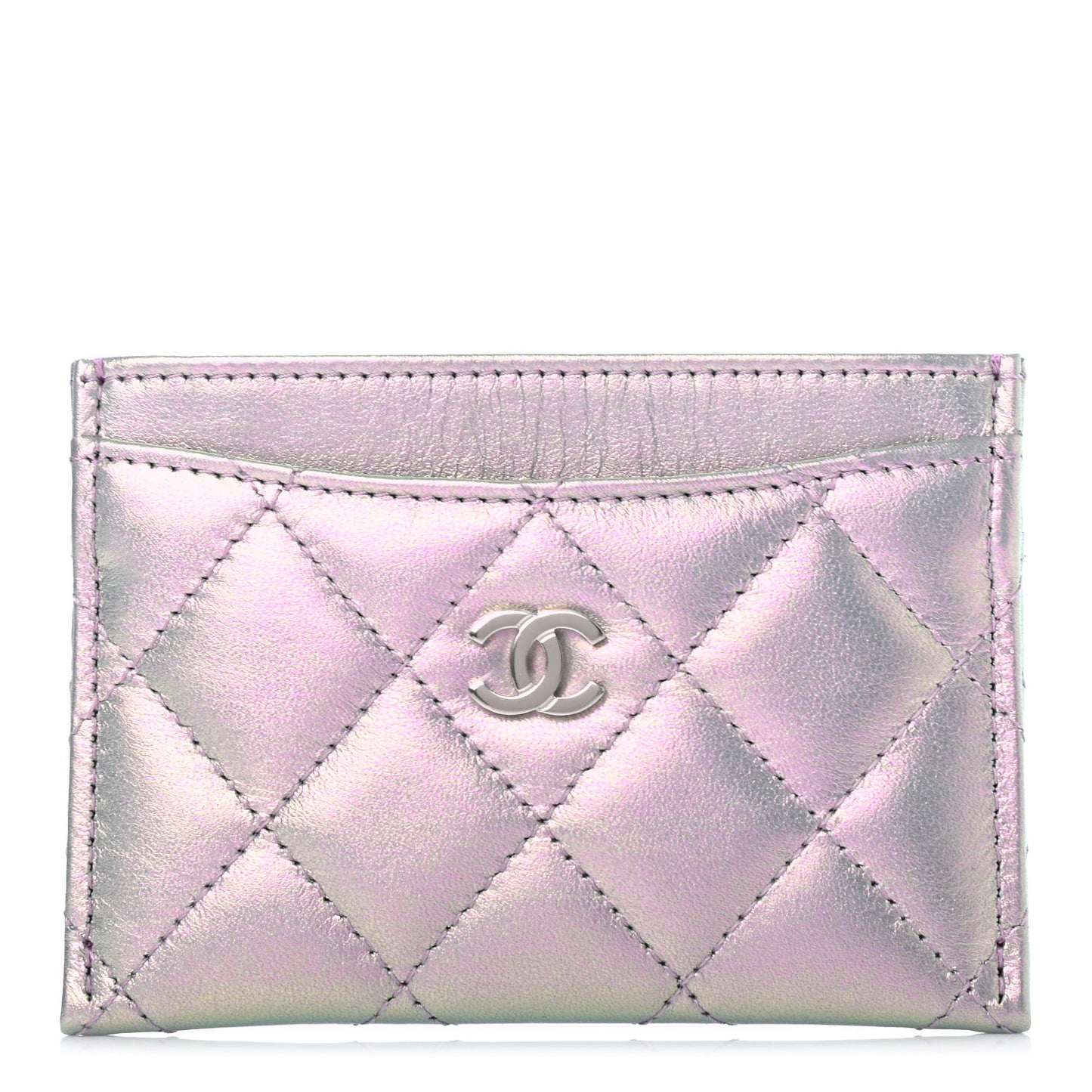 Iridescent Calfskin Quilted Card Holder Light Purple