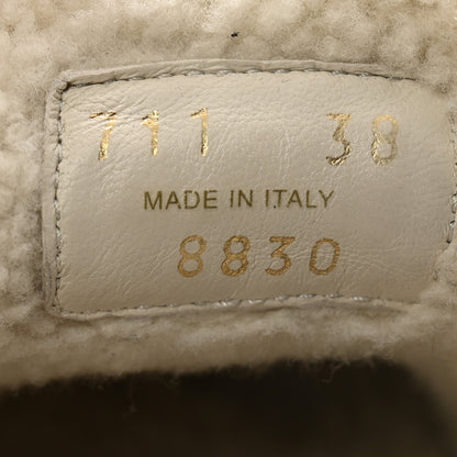 Prada Suede Shearling Metal Triangle Logo Lug Sole 20mm Mules 38 Beige 7 of 8