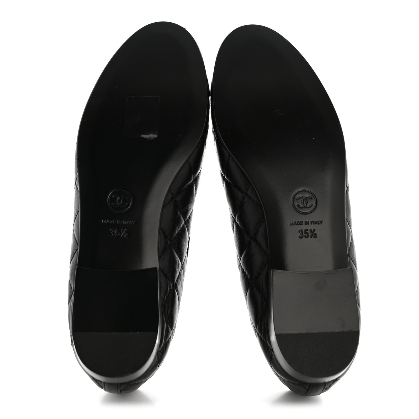 Aged Calfskin Quilted CC Cap Toe Ballerina Flats 35.5 Black