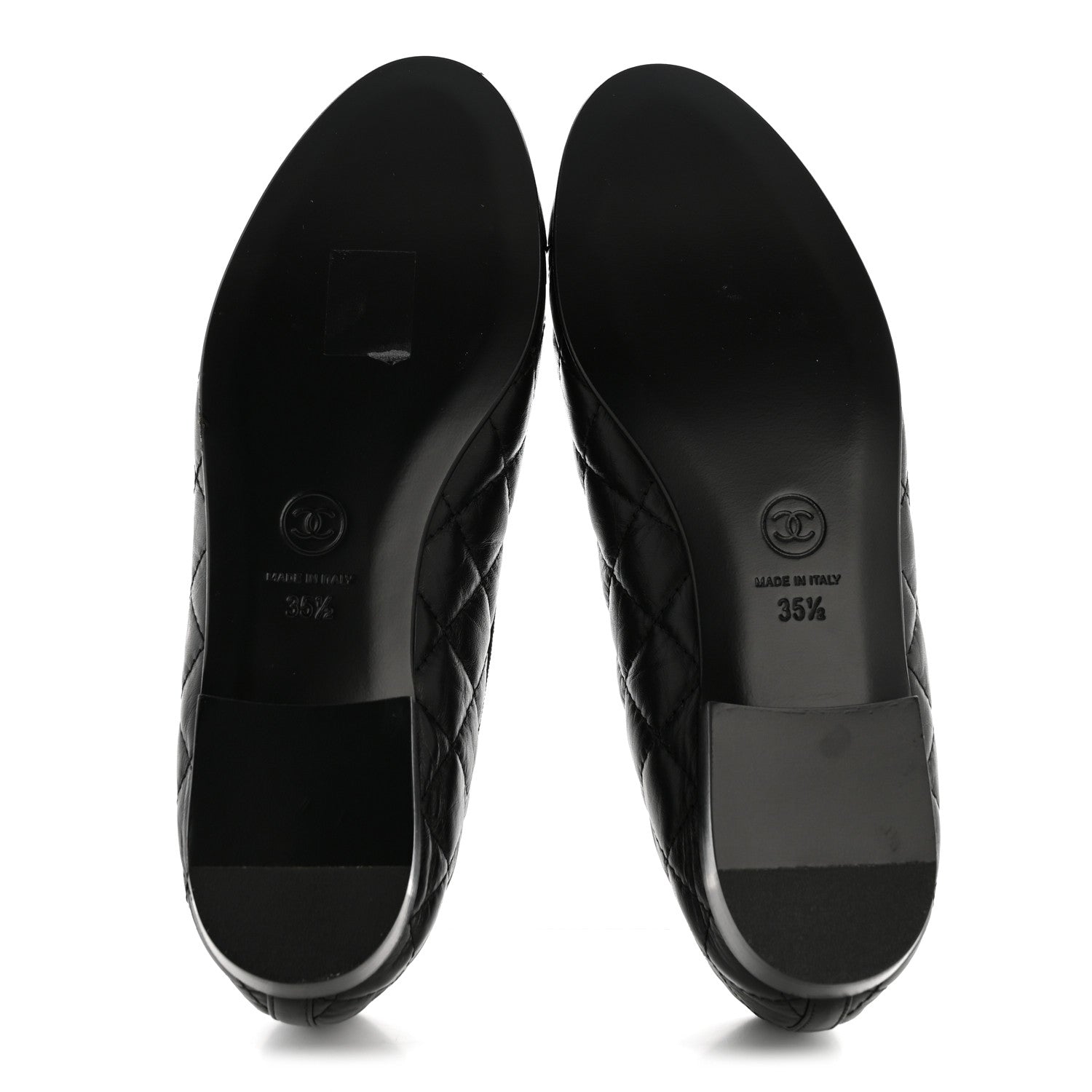 Chanel Aged Calfskin Quilted CC Cap Toe Ballerina Flats 35.5 Black 6 of 10