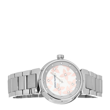 Louis Vuitton Stainless Steel Diamond Mother of Pearl 28mm Tambour Lovely Quartz Watch 2 of 5