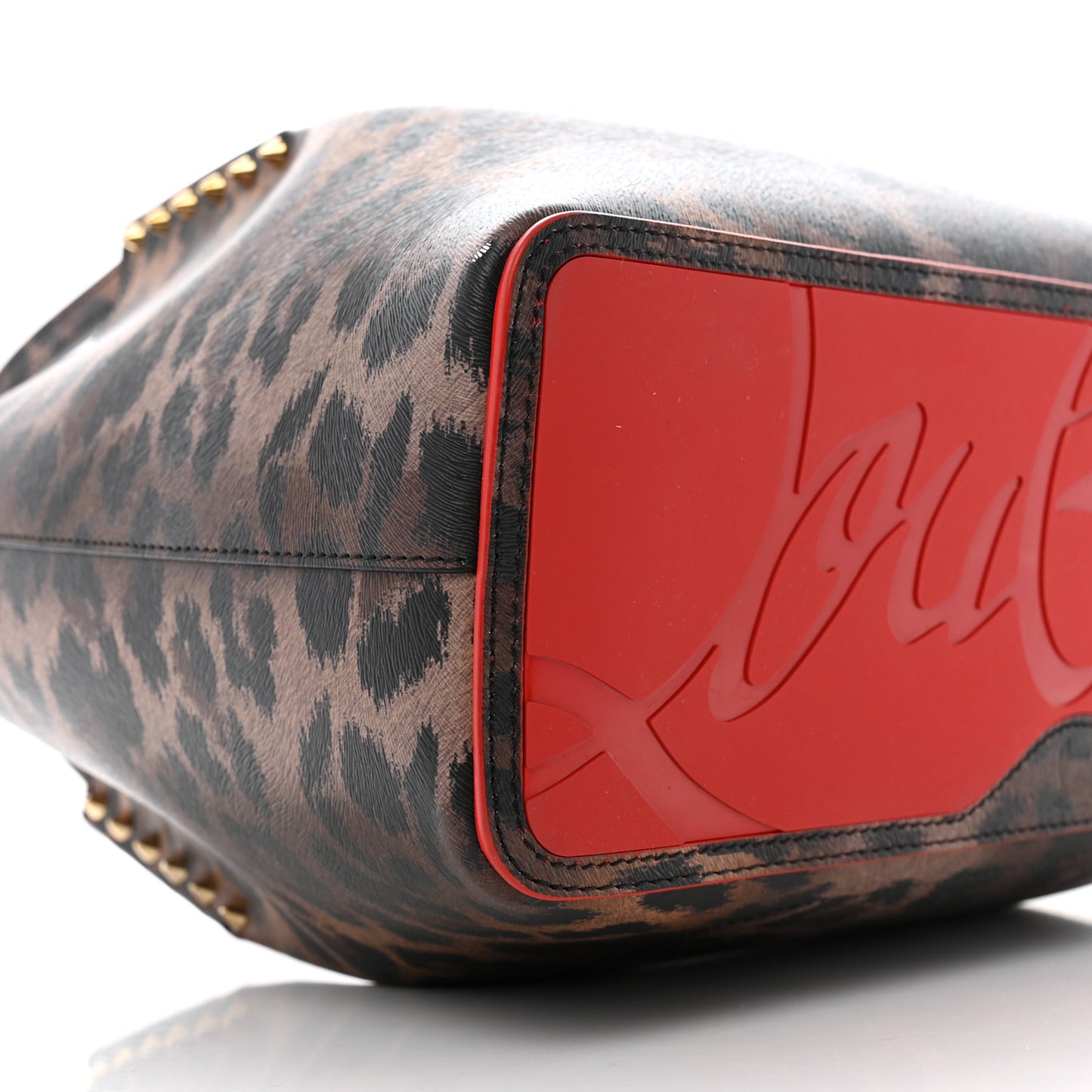 Calfskin Empire Leopard Print Spiked Small Cabarock Shopper Tote Brown