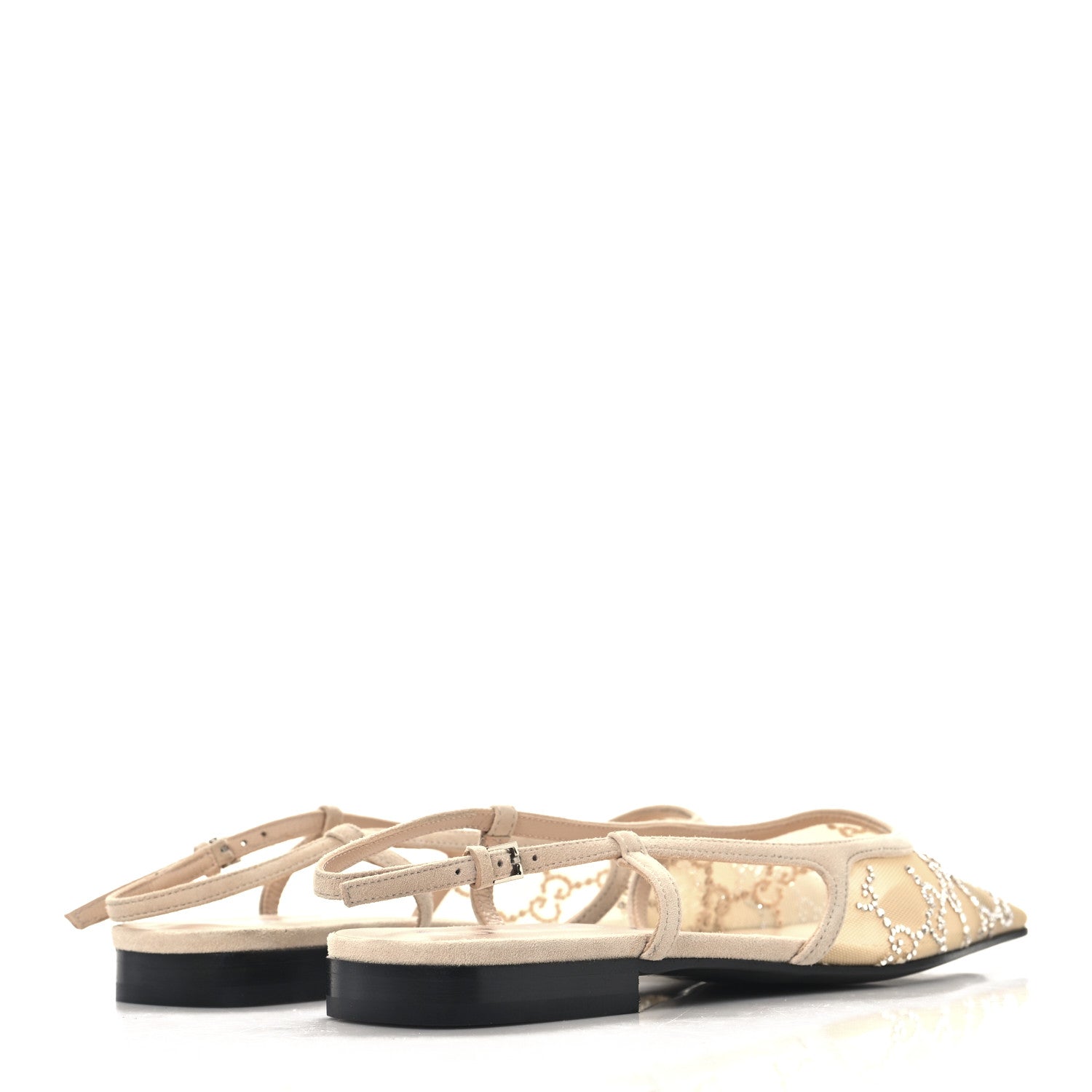 Gucci Suede Mesh Crystal GG Monogram Slingback Ballet Flats 37 Light Powder Skin Rose 5 of 11