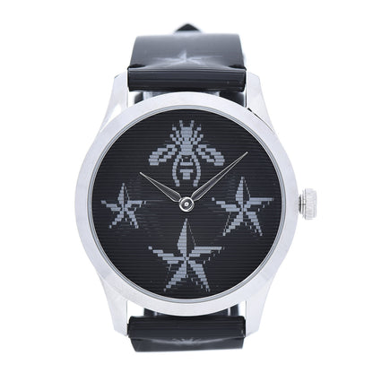 Gucci Stainless Steel Calfskin 38mm G-Timeless Bee Star Hologram Quartz Watch Black 1 of 8