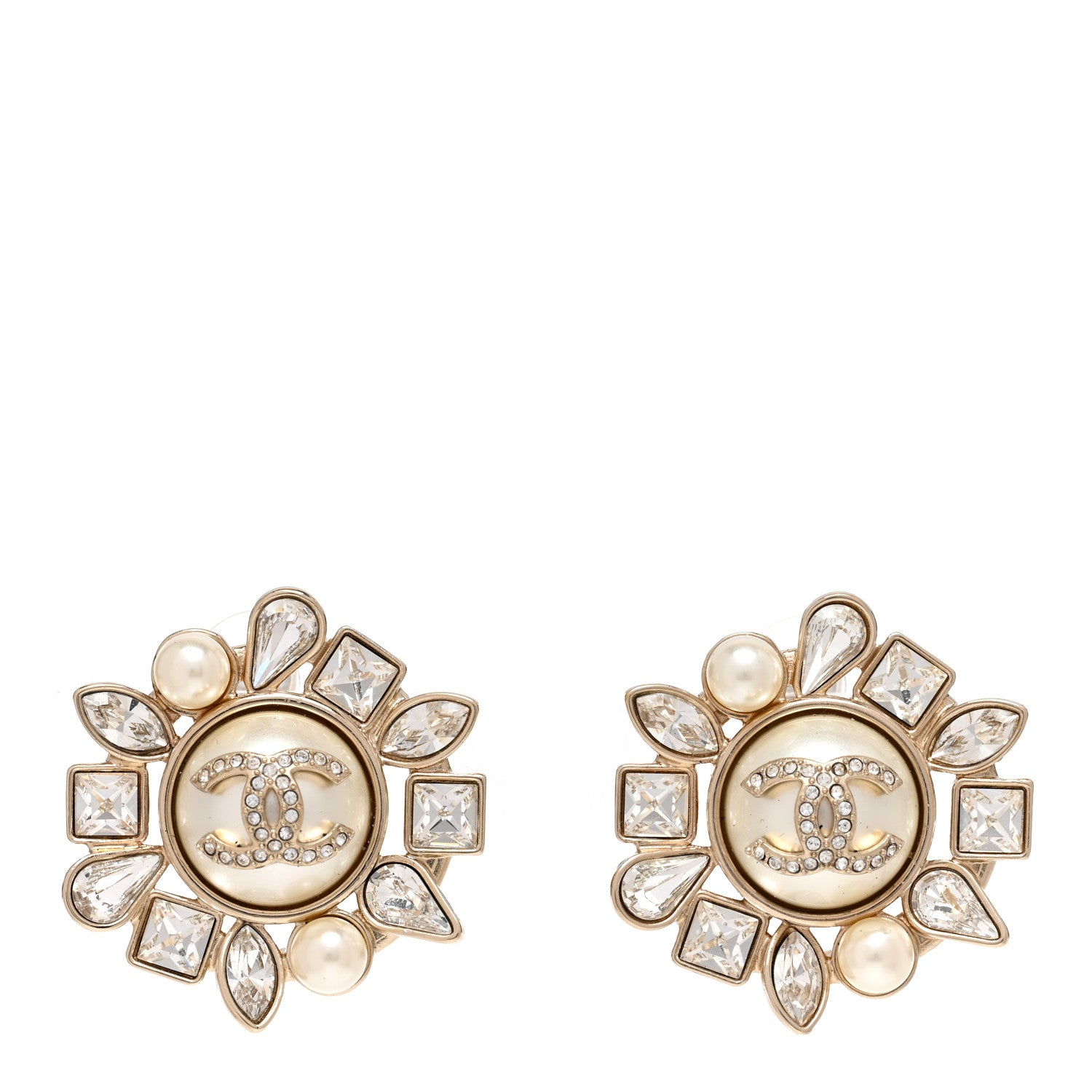 Chanel Pearl Crystal CC Round Earrings Gold 1 of 4