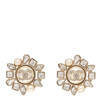 Chanel Pearl Crystal CC Round Earrings Gold 1 of 4