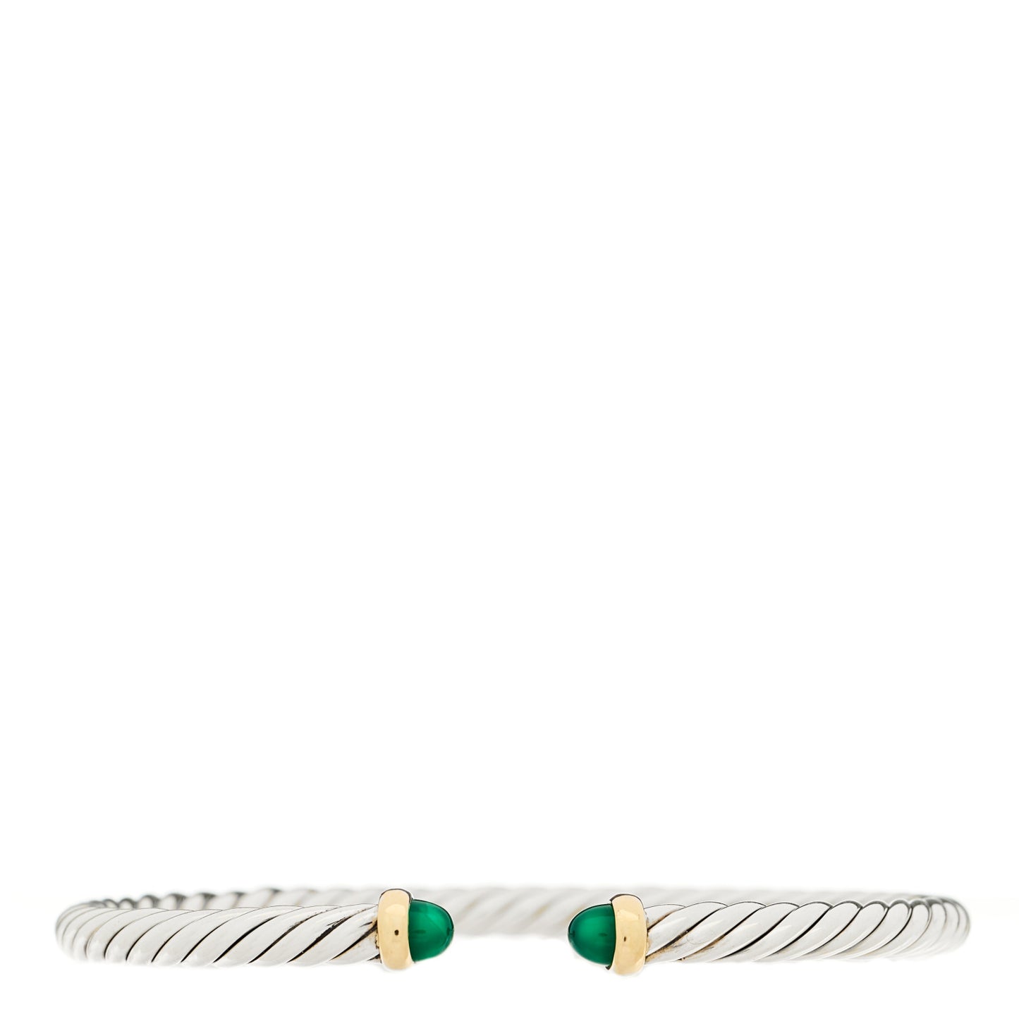 Sterling Silver 14K Yellow Gold Green Onyx 4mm Cable Flex Bracelet