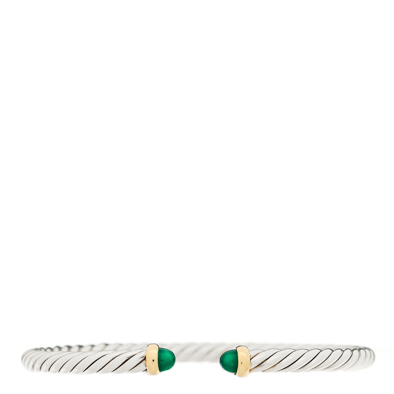 David Yurman Sterling Silver 14K Yellow Gold Green Onyx 4mm Cable Flex Bracelet 1 of 3