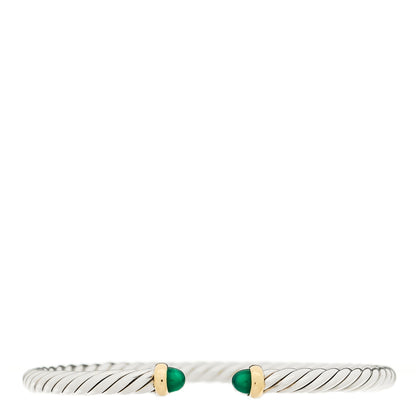 David Yurman Sterling Silver 14K Yellow Gold Green Onyx 4mm Cable Flex Bracelet 1 of 3