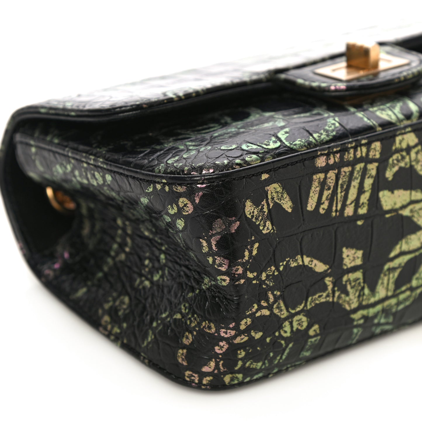 Calfskin Crocodile Embossed Graffiti 2.55 Mini Cocodile Reissue Flap Black Pink
