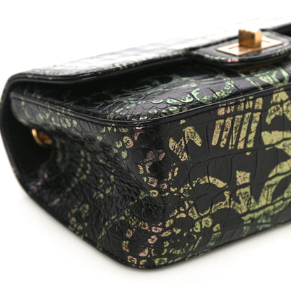 Chanel Calfskin Crocodile Embossed Graffiti 2.55 Mini Cocodile Reissue Flap Black Pink 10 of 20