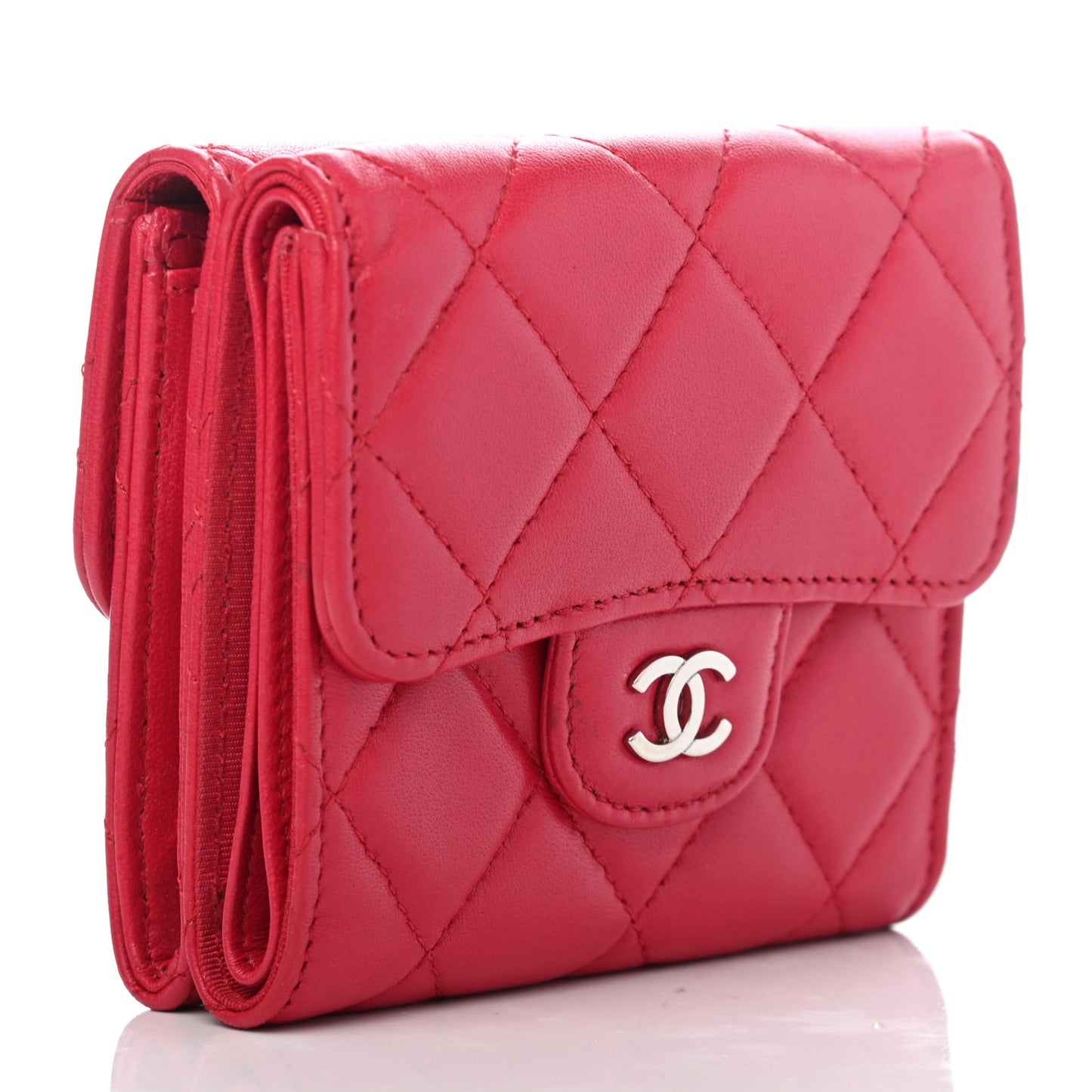 Lambskin Quilted Double Sided Wallet Dark Pink