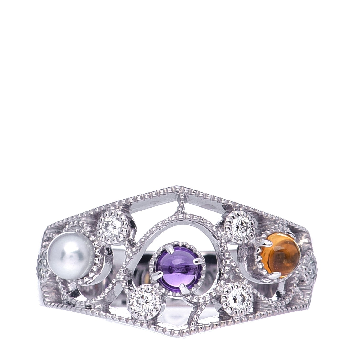 Mikimoto 18K White Gold Akoya Pearl Diamond Amethyst Citrine Ring 50 5.5 1 of 5