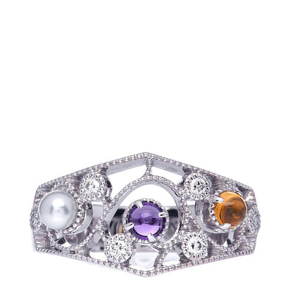 Mikimoto 18K White Gold Akoya Pearl Diamond Amethyst Citrine Ring 50 5.5 1 of 5