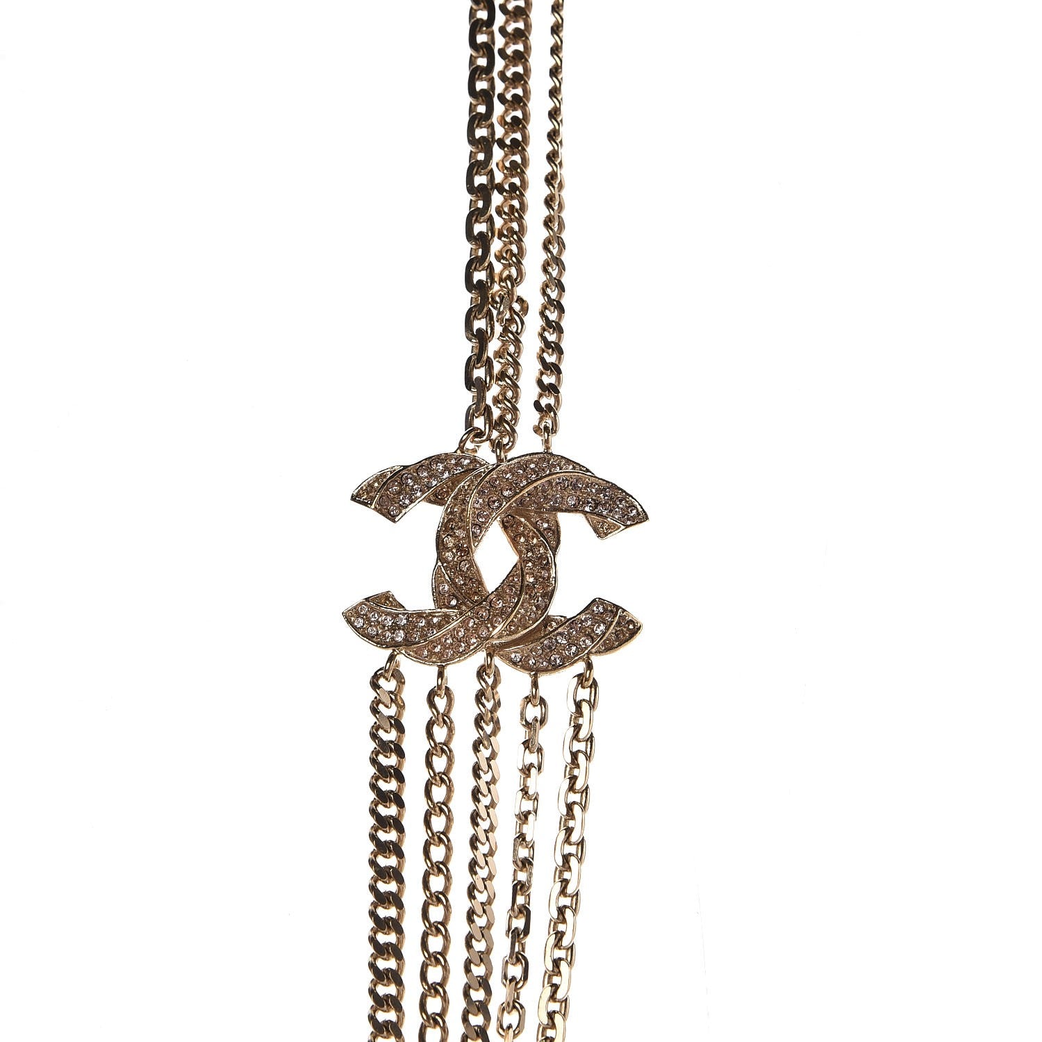 Chanel Crystal CC Multi Strand Chain Necklace Gold 3 of 6
