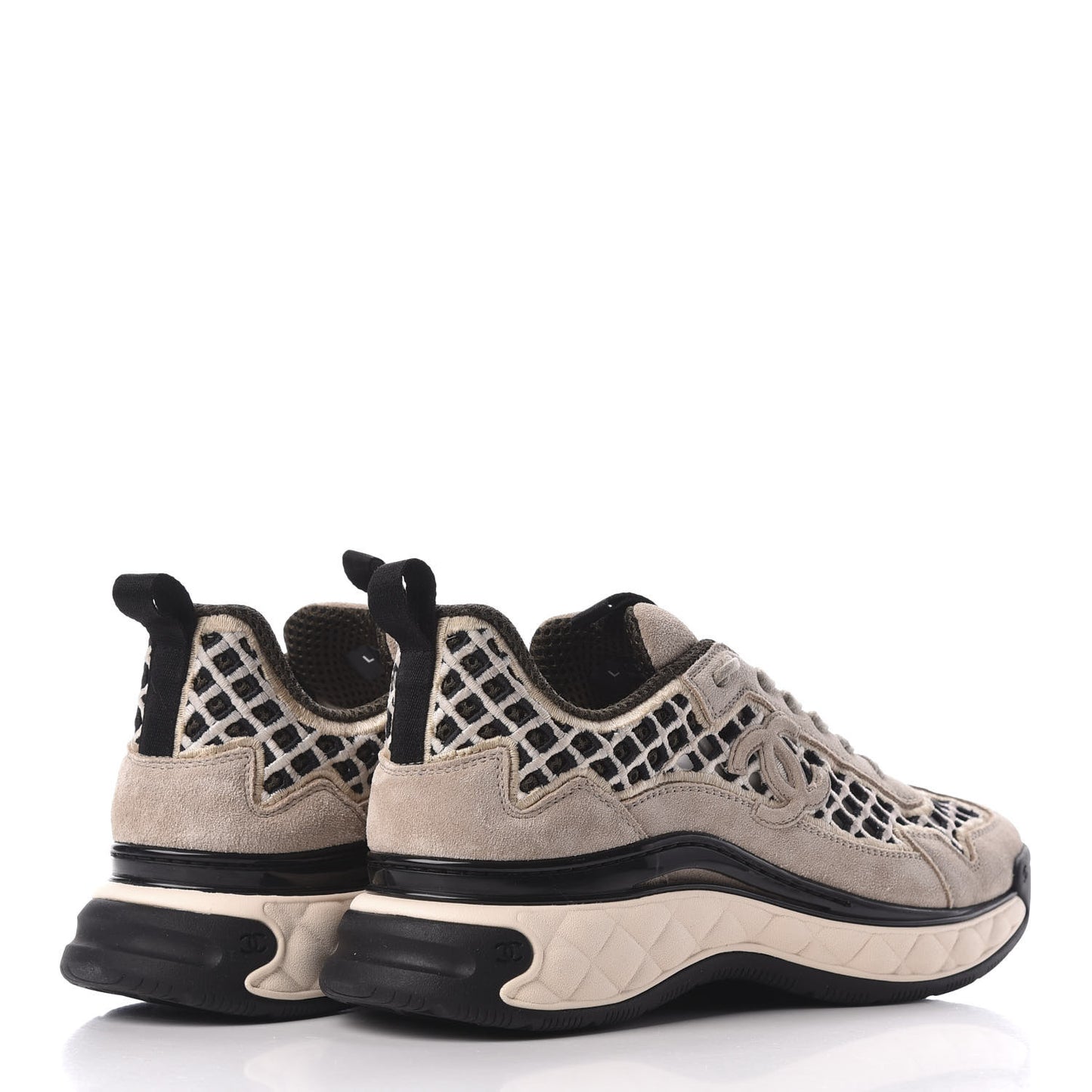 Suede Calfskin Embroidered CC Sneakers 39 Beige Black