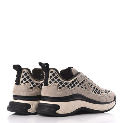 Chanel Suede Calfskin Embroidered CC Sneakers 39 Beige Black 4 of 8