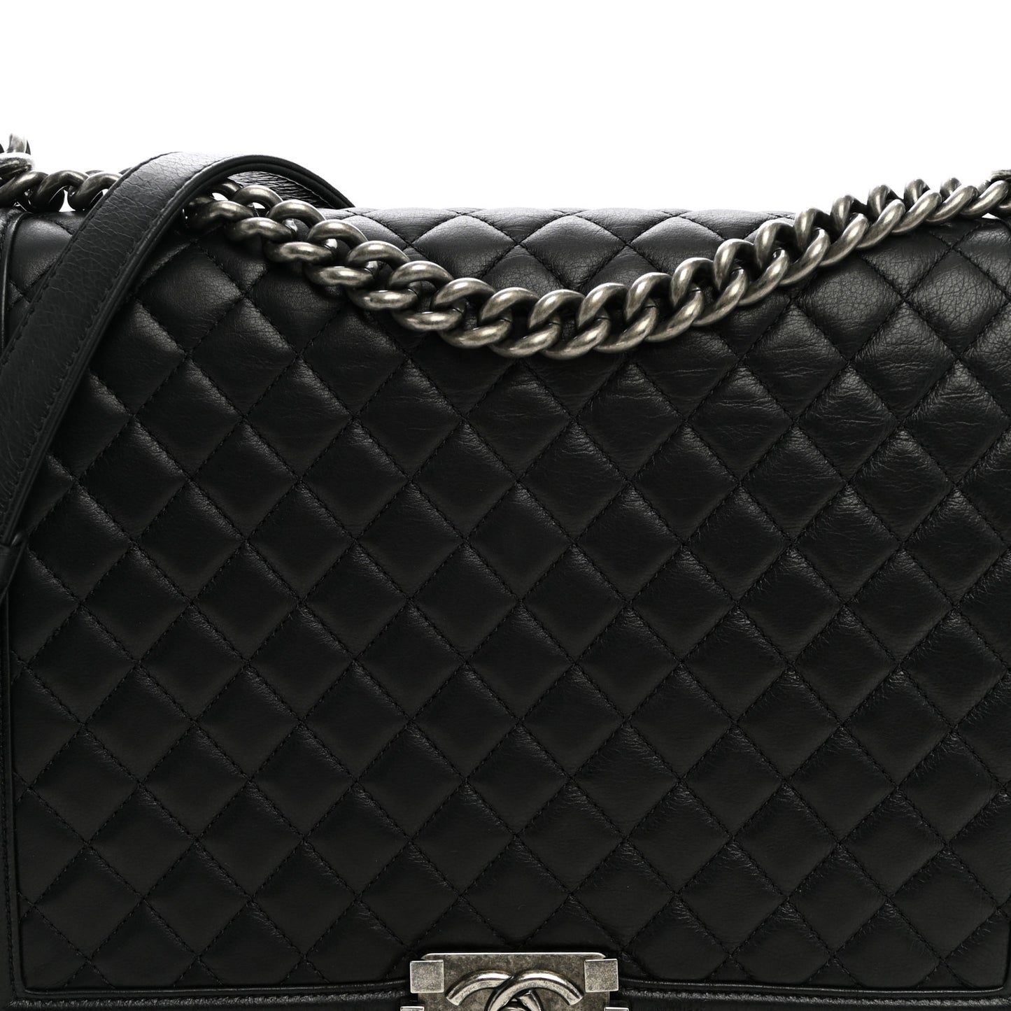Calfskin Quilted Large Boy Flap Black