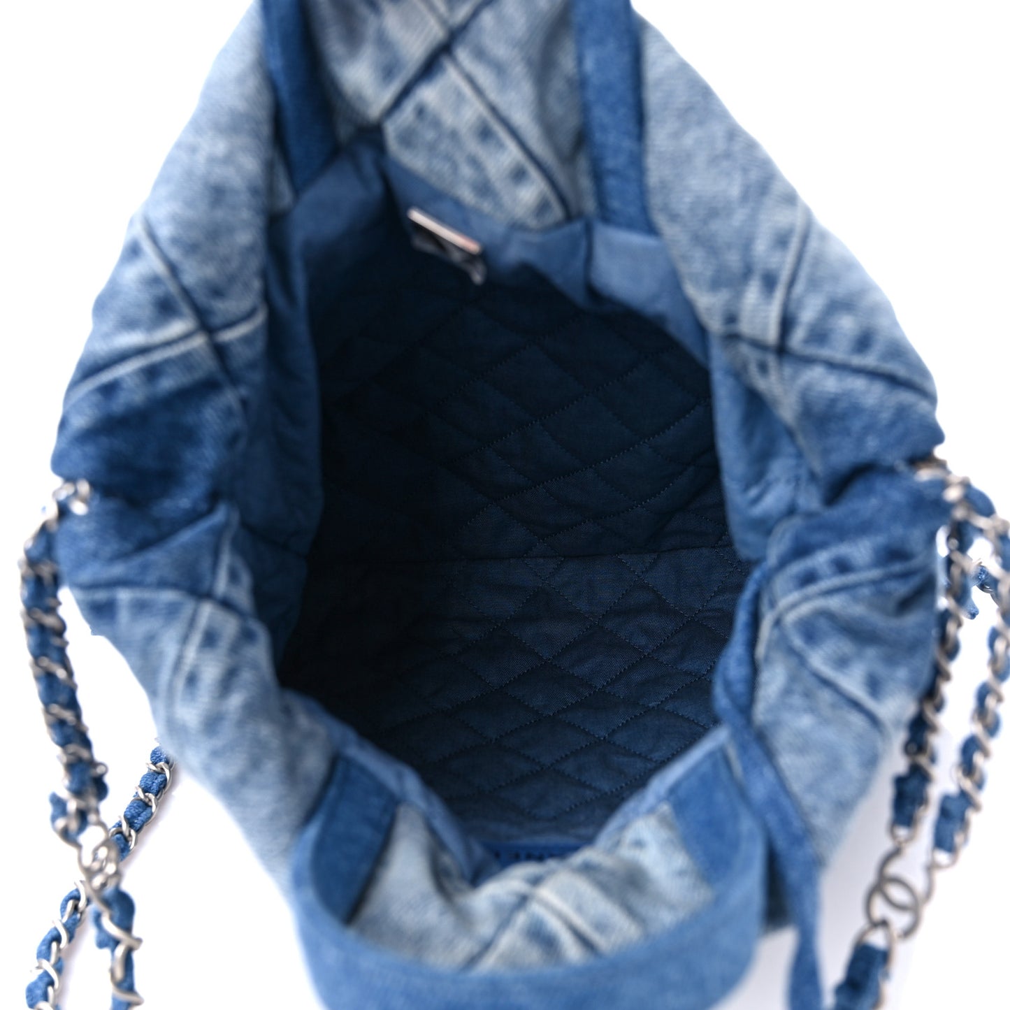 Denim Quilted Chanel 22 Backpack Blue