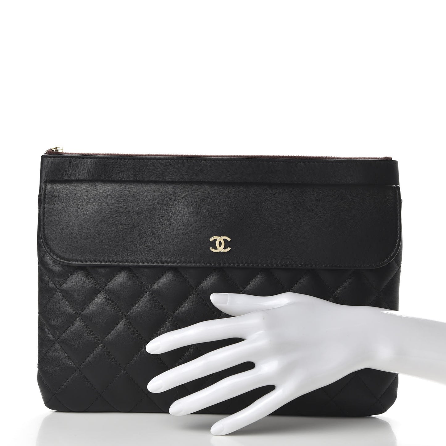 Lambskin Quilted Medium Flap Cosmetic Case Black