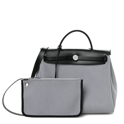 Hermes Military Toile Vache Hunter Herbag Zip Retourne 31 PM Gris Pantin Black 3 of 12