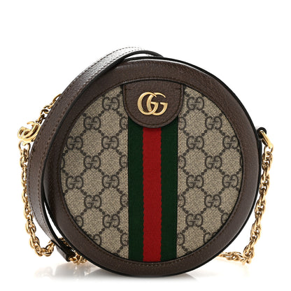 Gucci GG Supreme Monogram Web Mini Ophidia Round Shoulder Bag Brown 1 of 12