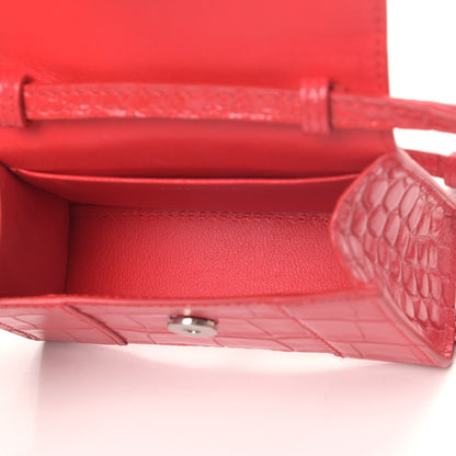 Balenciaga Shiny Calfskin Tonal B Crocodile Embossed Hourglass Top Handle Bag Mini Bright Red 4 of 4