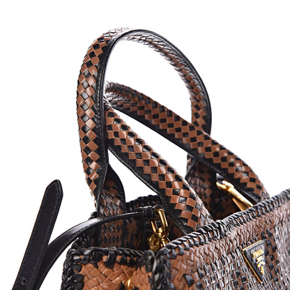 Prada Goatskin Woven Small Tote Black Cammello 13 of 13