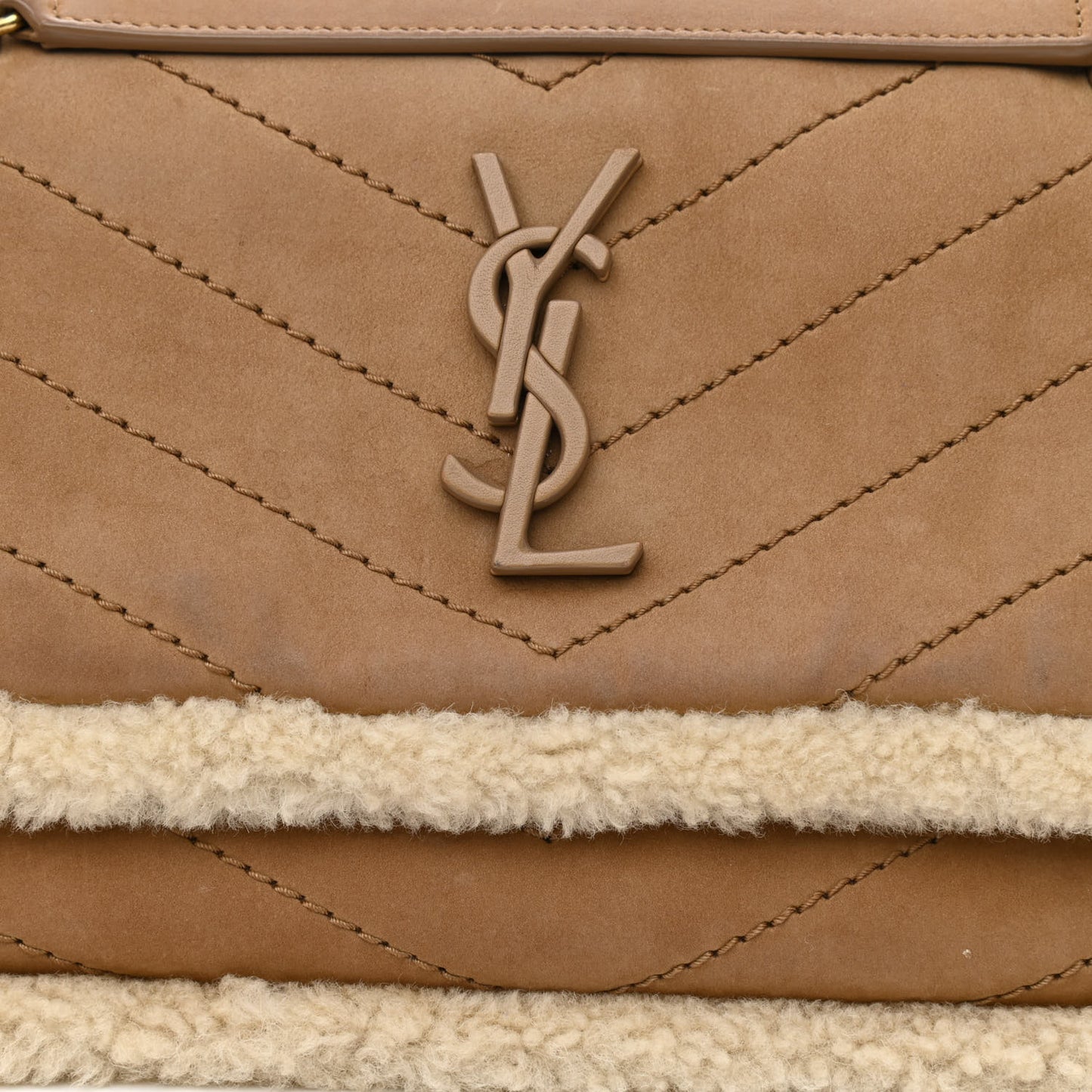 Nubuck Shearling Monogram Baby Niki Chain Satchel Ivory Natural Tan