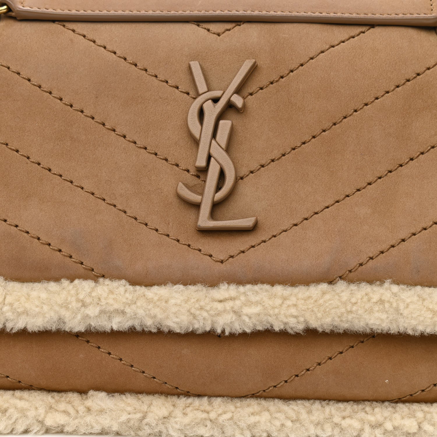 Saint Laurent Nubuck Shearling Monogram Baby Niki Chain Satchel Ivory Natural Tan 7 of 11