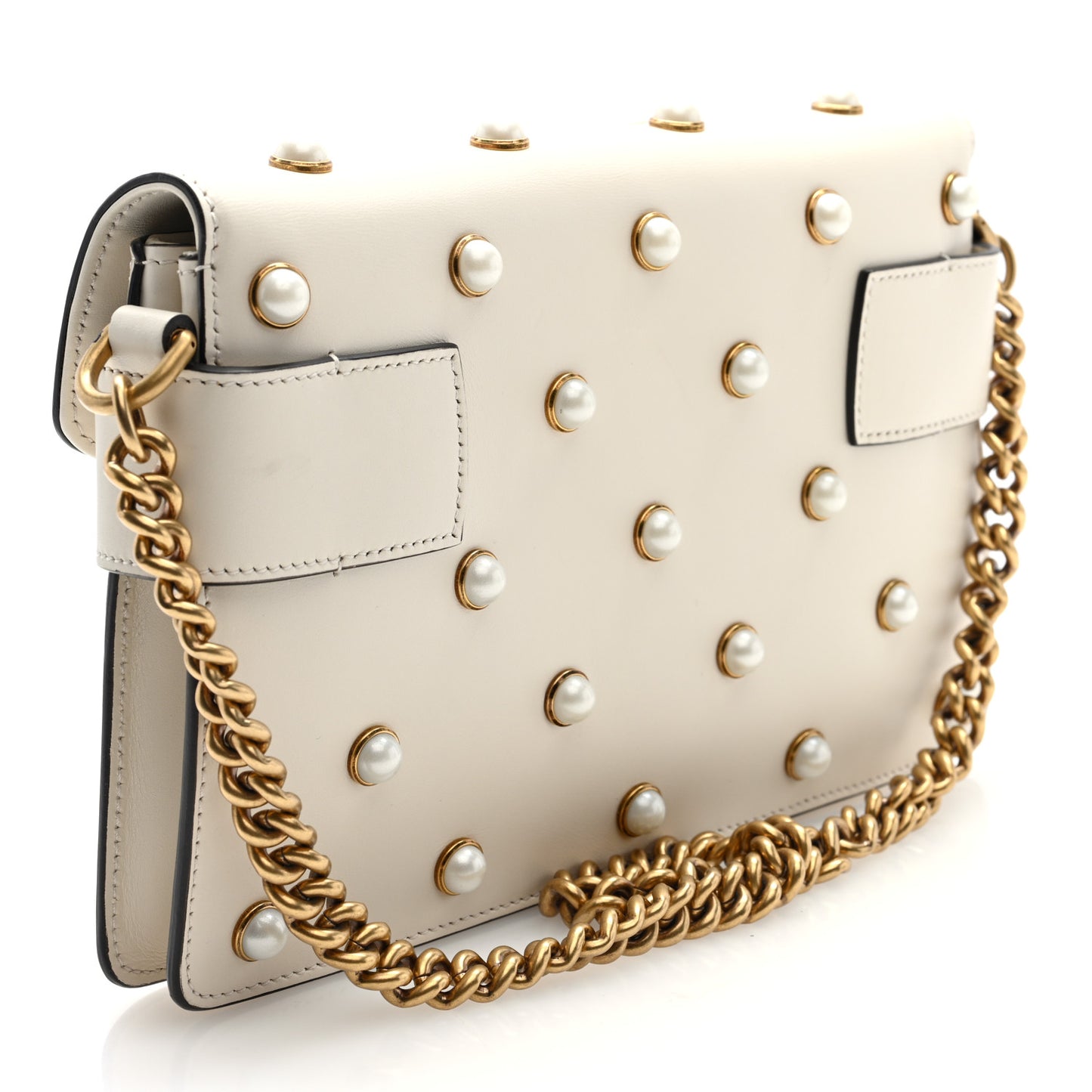 Nappa Pearl Studded Mini Queen Margaret Broadway Shoulder Bag Mystic White