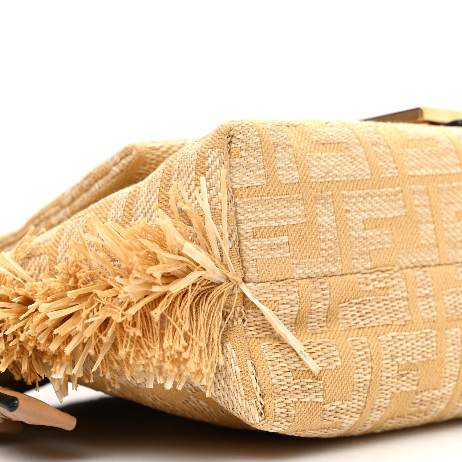 Fendi Fabric Jacquard Raffia Straw Fringe Medium Mamma Baguette