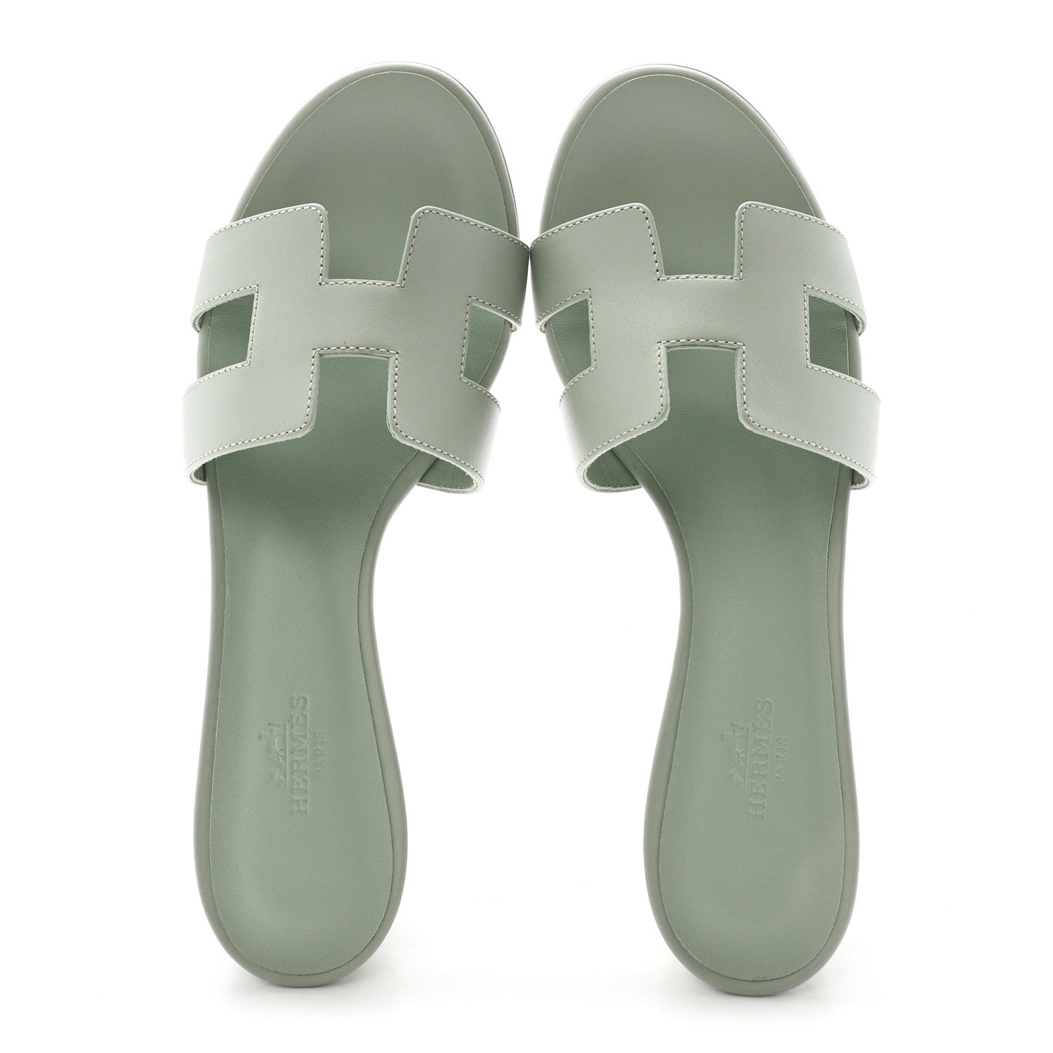 Hermes Calfskin Oasis Sandals 37 Vert D'eau 2 of 10