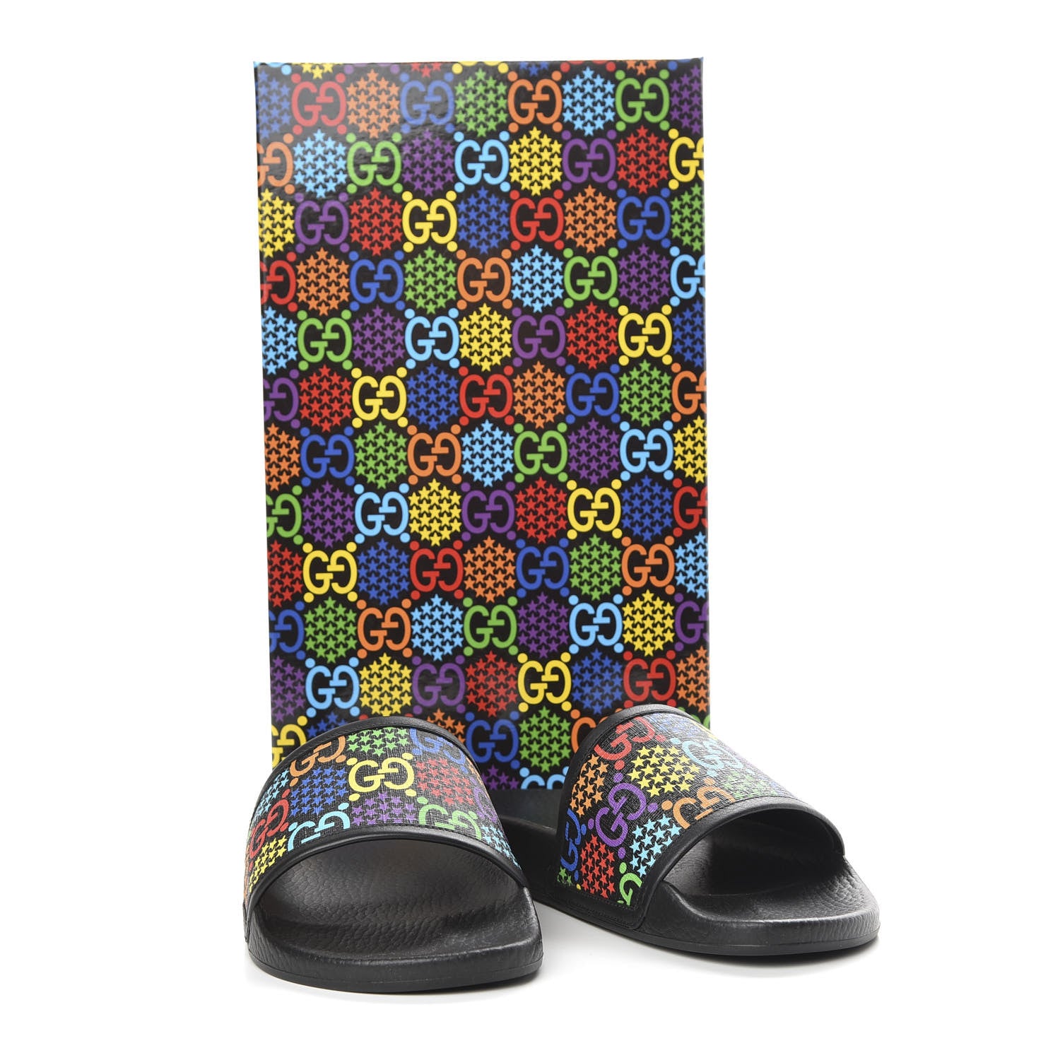Gucci GG Supreme Monogram Psychedelic Mens Slide Sandals 7 Black Multicolor 9 of 9
